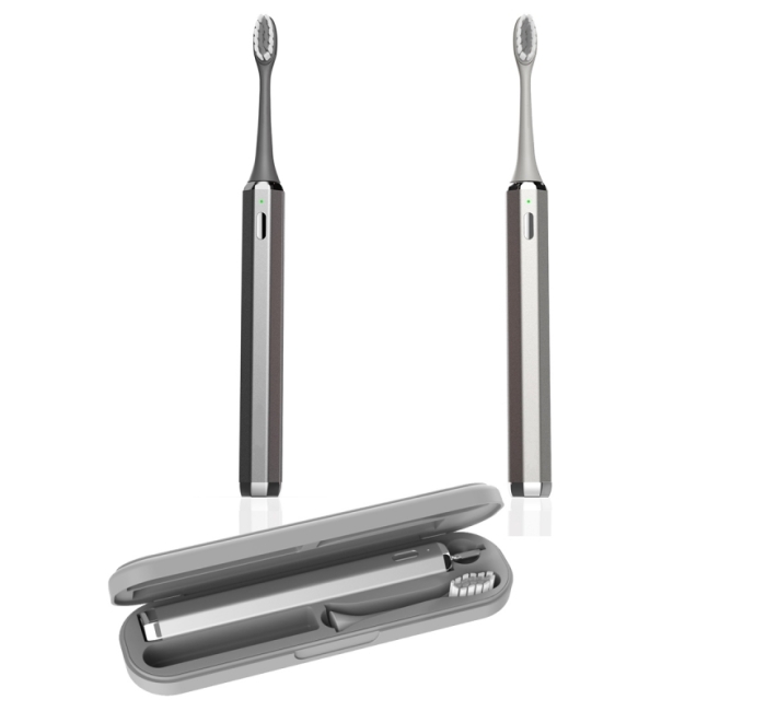 Metal texture  rechargeable Sonic toothbrush with toothbrush sanitizer case